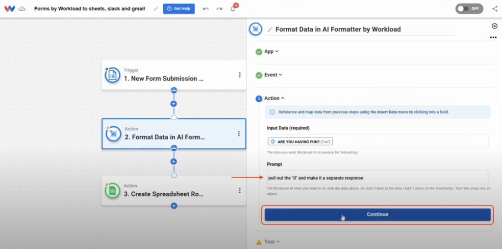 Add a custom prompt to the Formatter to clean or structure incoming form data.
