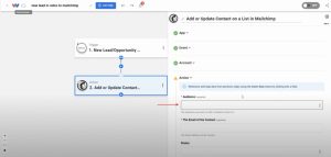 Selecting the Mailchimp audience list for new lead in Odoo to Mailchimp workflow.