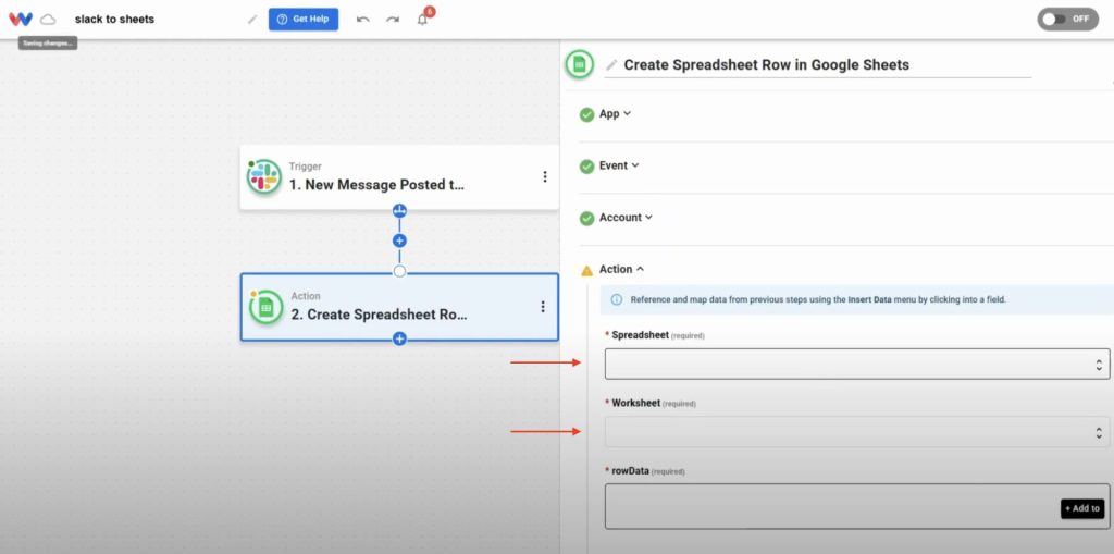 Choose the destination spreadsheet and worksheet to Sync Slack Messages Automatically.