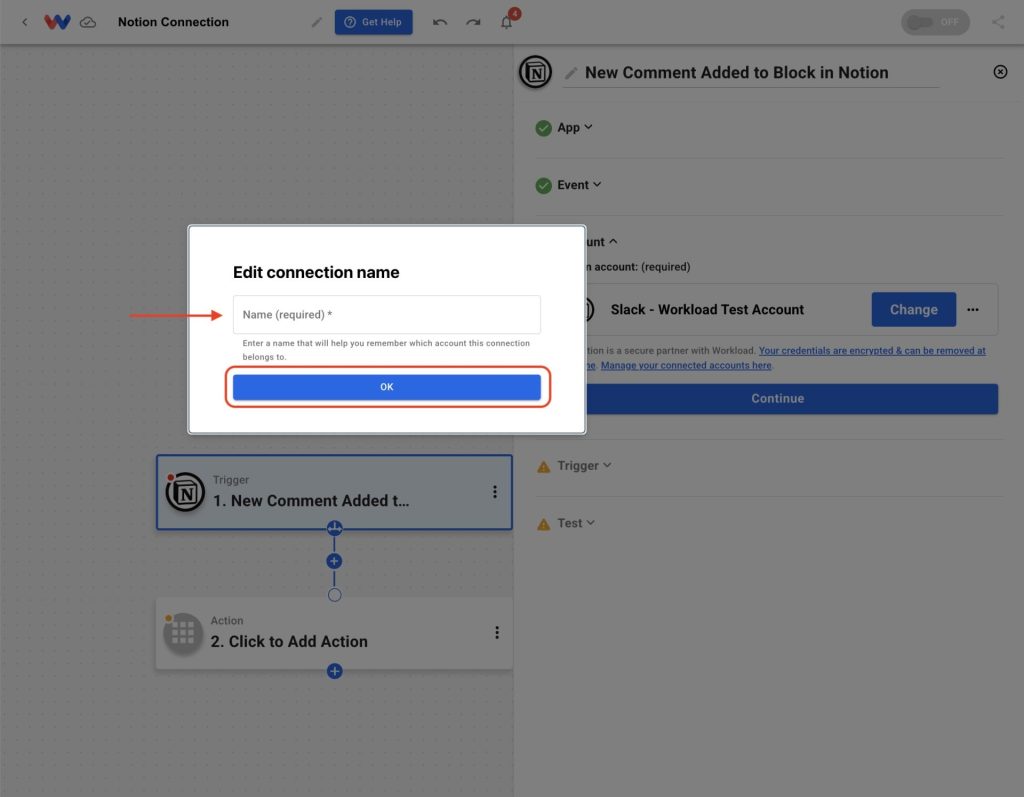 Dialog to Name your connection so itโs easy to identify later.
