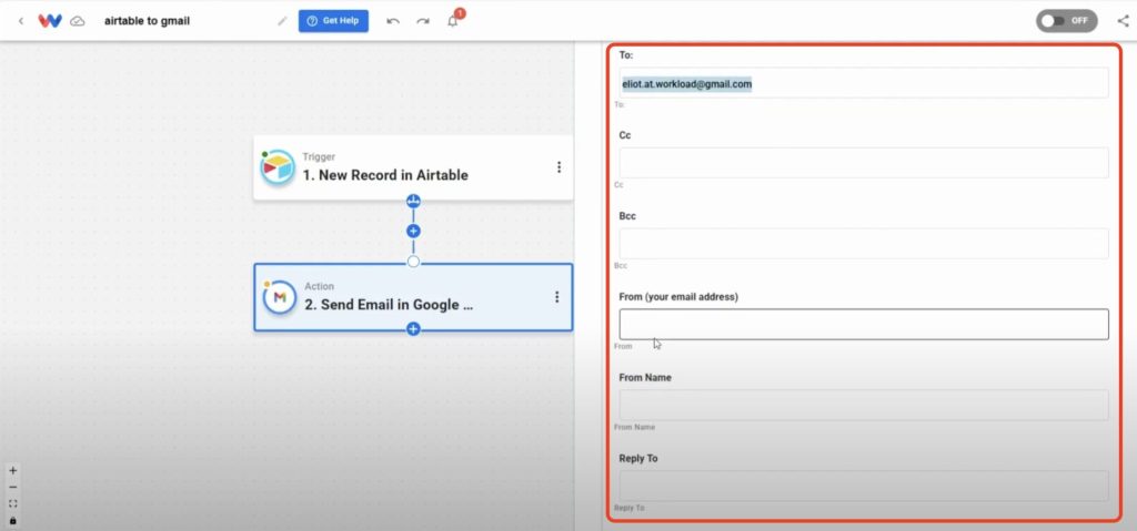 Mapping Airtable fields like name and date into Gmail message fields to Send Gmails from Airtable