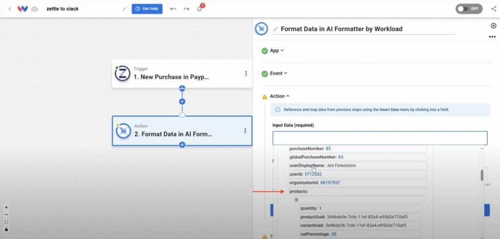 Format your product array to prepare data for sending Zettle Sales to Slack.
