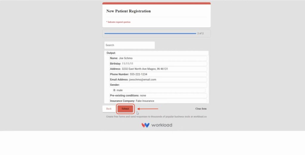 Submit a test entry to confirm the form workflow functions end-to-end and helps Create Patient Intake Forms.