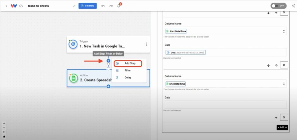 Adding a new step to calculate end time after task due date