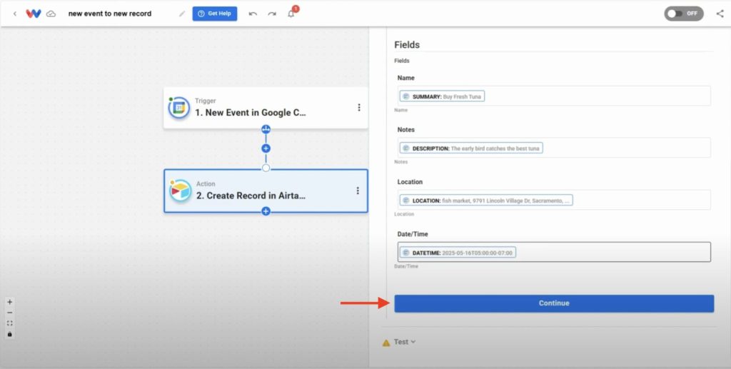 Populating Airtable fields with data from a Google Calendar event