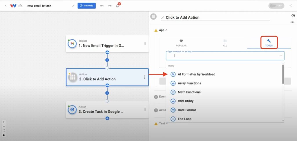 Use the AI Formatter from the tools tab to reformat dates or text between workflow steps.