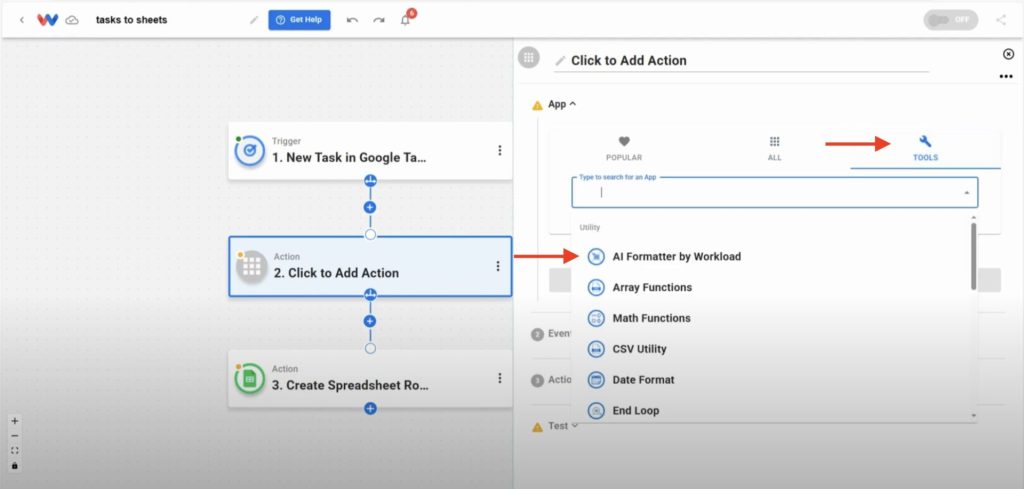 Choosing AI Formatter by Workload from the Tools tab