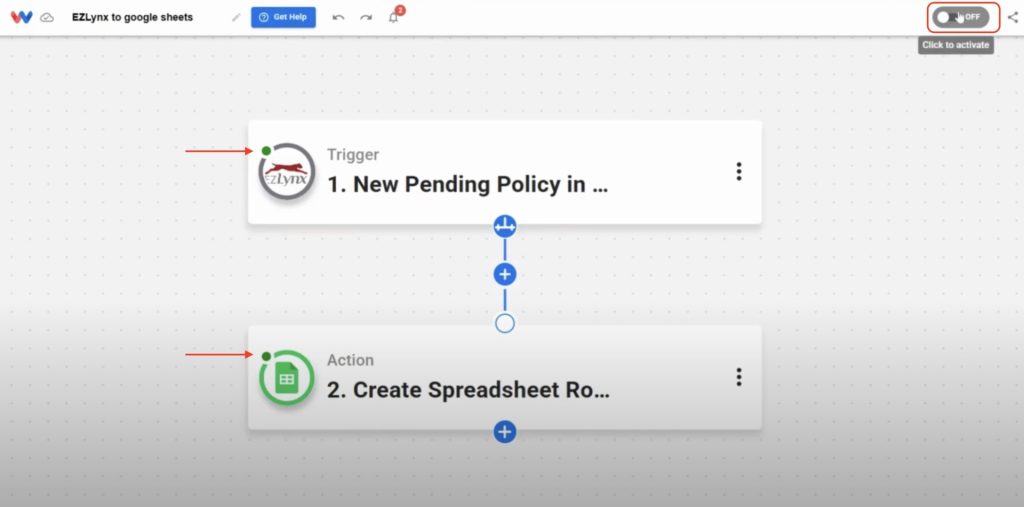 Turn on the workflow to automatically Sync EZLynx Pending Policies from your EZLynx account into Google Sheets in real time.