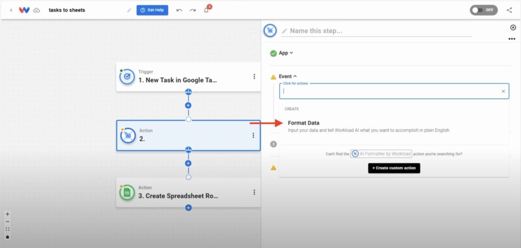 Selecting Format Data as the AI Formatter event