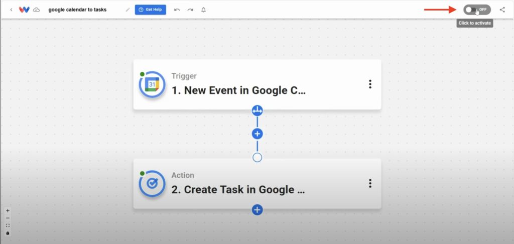 Workflow toggle switch to activate the calendar events with tasks automation.