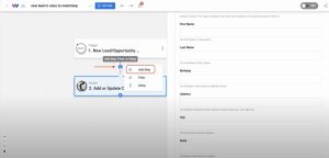 Adding a new step before the Mailchimp action in the workflow.