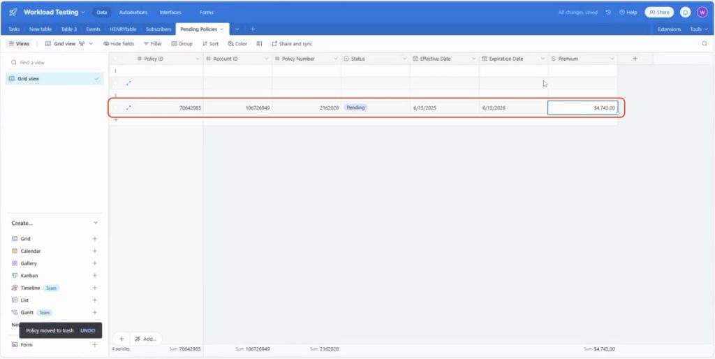 View the new Airtable Records from EZLynx in your Airtable table to confirm the automation works.