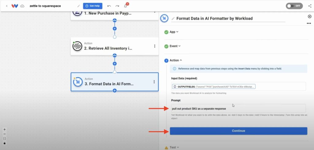 Adding prompt to isolate the product SKU—ensuring precision in syncing Squarespace Stock from Zettle