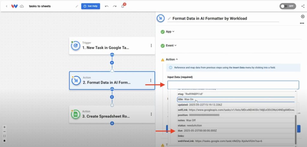 Choosing task due date as input for AI formatting step