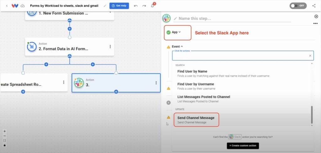 Select Slack from the list of available apps to Route Custom Form Responses into a message.