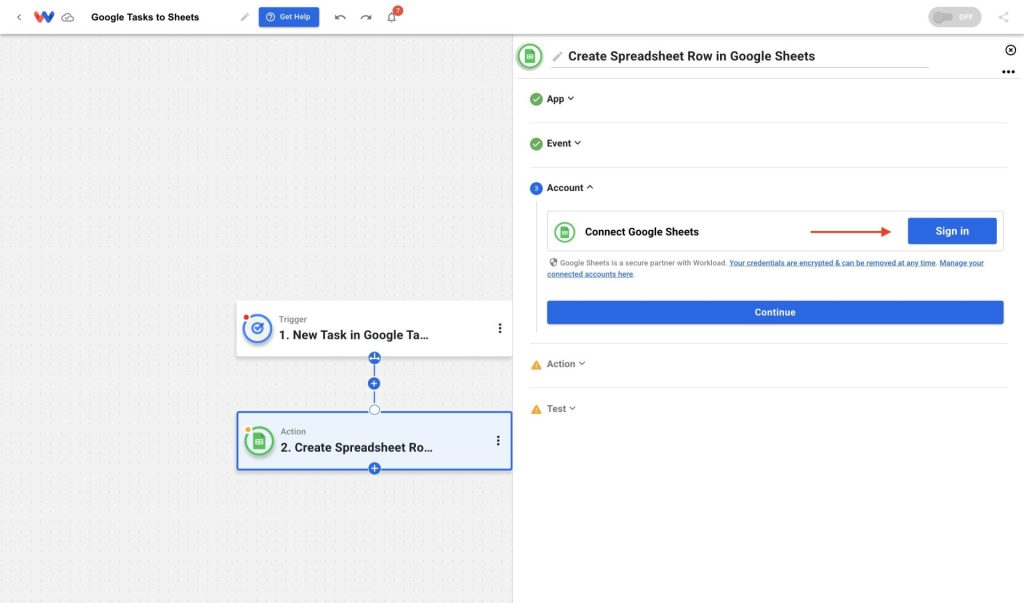 Granting access to Google Sheets to enable the Automatically Log Google Tasks automation