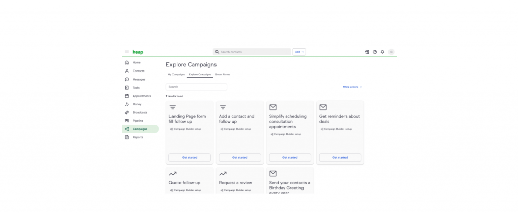 keap dashboard