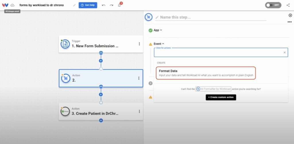 Choose a formatting option like “Split Name” or “Reformat Date” to standardize field values.