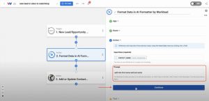 AI Formatter prompt to split contact name before syncing Odoo leads to Mailchimp.