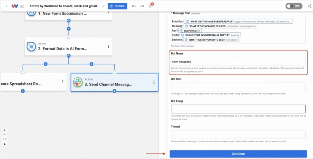 Set your Slack bot display name and customize the message content.