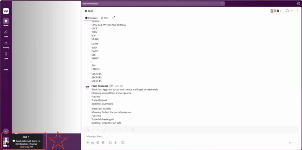 Viewing the updated Slack profile showing Slack Status from Odoo in action.