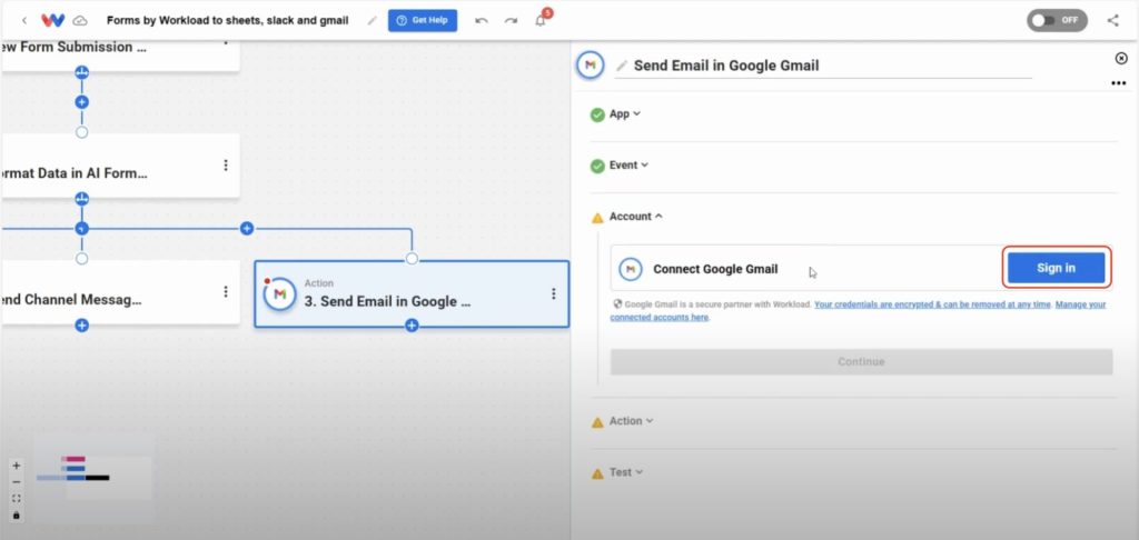 Connect your Gmail account to send messages triggered by routed custom form responses.