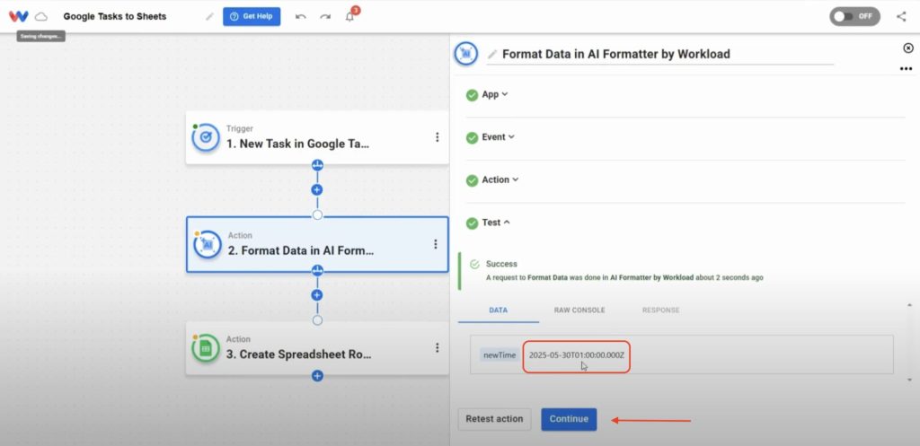 AI Formatter response showing the newly calculated end time