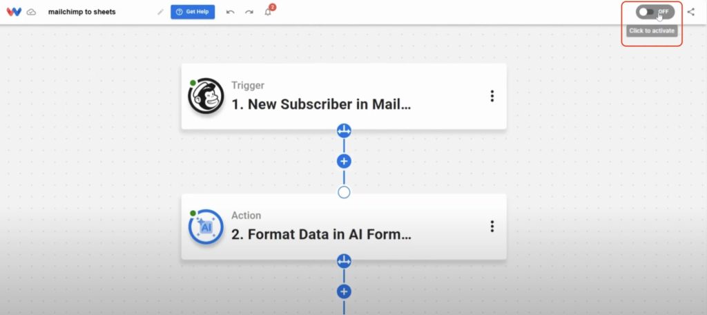 Turn on your automation to start tracking Mailchimp subscribers automatically.