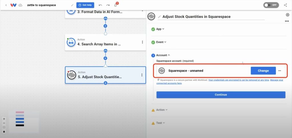 Connecting a Squarespace account to finalize the link between Squarespace Stock from Zettle.