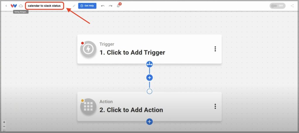 Click in the title box to give your Google Calendar to Slack Status workflow a new name.