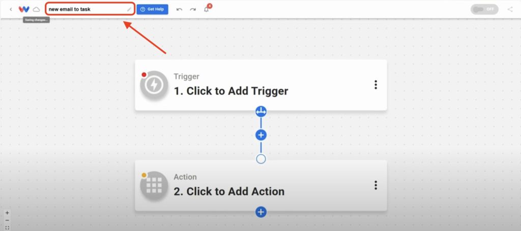Name your new automation “New Email to Task” to track workflows that convert Gmail to tasks in Workload.