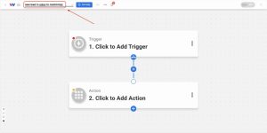 Naming the workflow βnew lead in Odoo to Mailchimpβ inside the Workload editor.