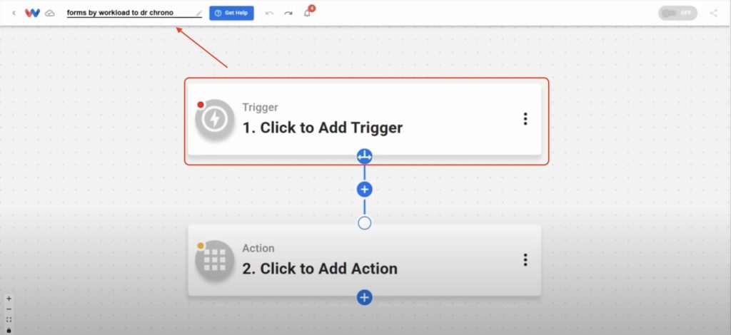 Enter a title like “Forms to DrChrono” and select the Click to Add Trigger step to define your starting point.