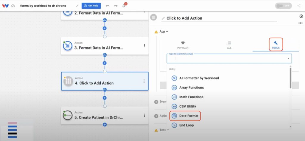 Choose the incoming date field from your patient form submission.
