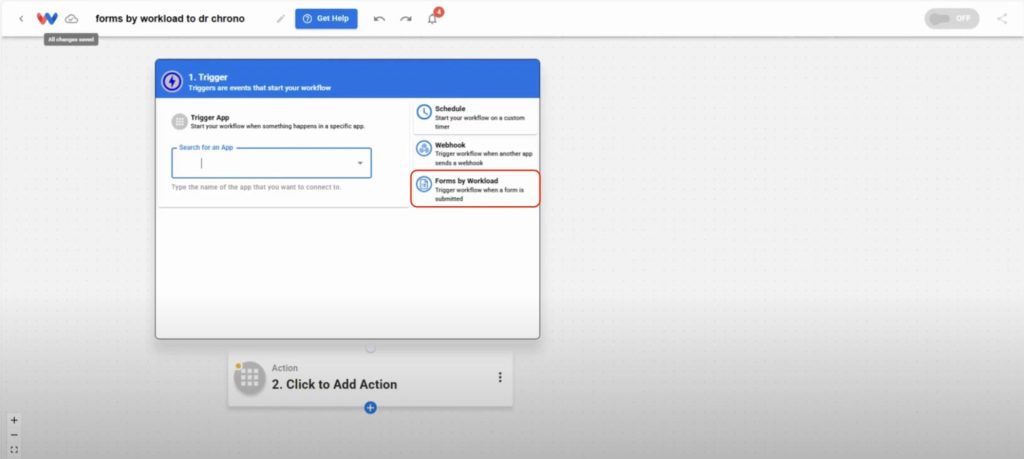 Choose “Forms by Workload” from the app list to Create Patient Intake Forms using a custom-built form.