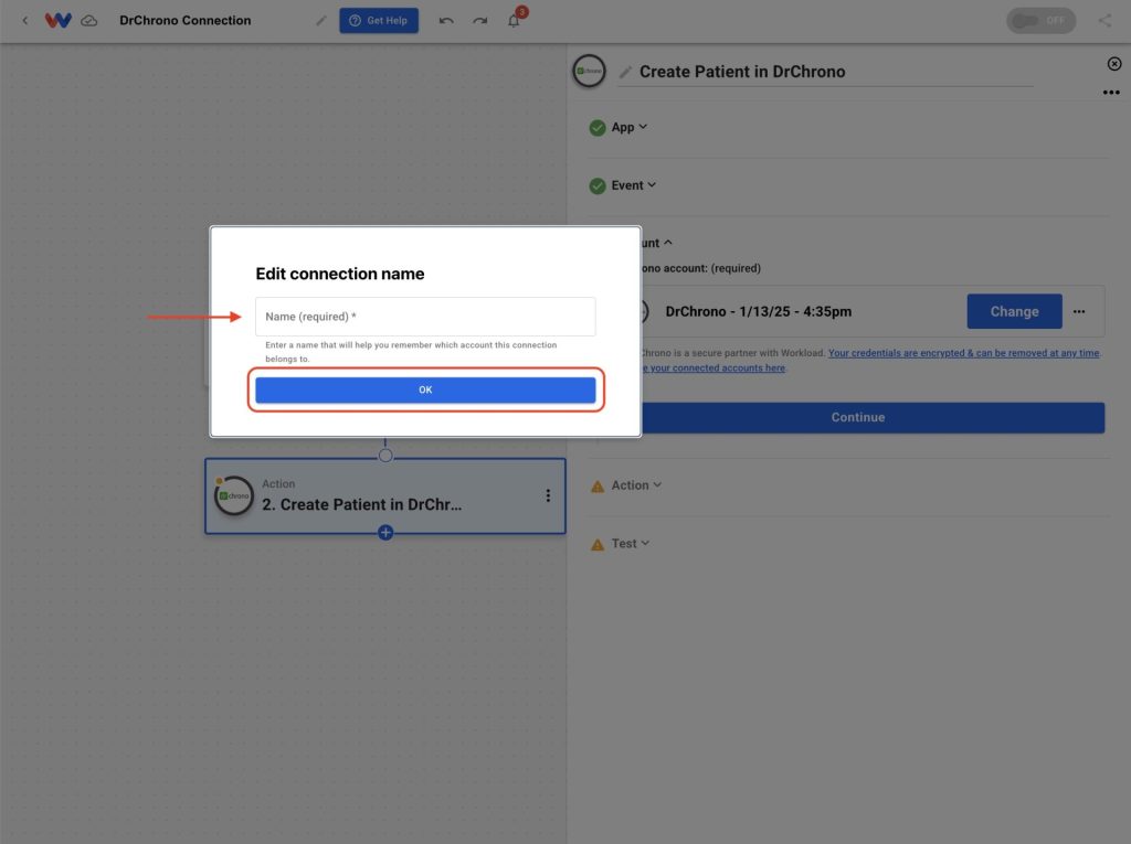 Name your DrChrono connection to keep track of linked accounts