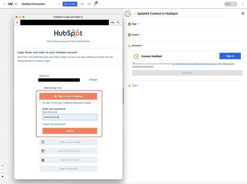 Enter your HubSpot password or passkey to continue.
