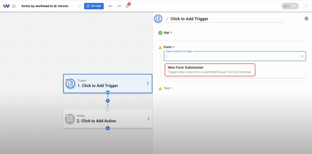 Select the event “New Form Submission” to detect whenever a new form is submitted.