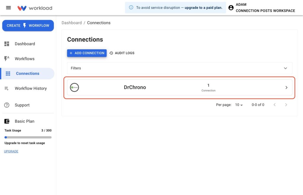DrChrono now listed as a connected app in your Workload workspace
