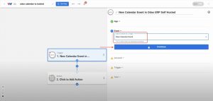 Choosing “New Calendar Event” as the Odoo trigger event in Workload.