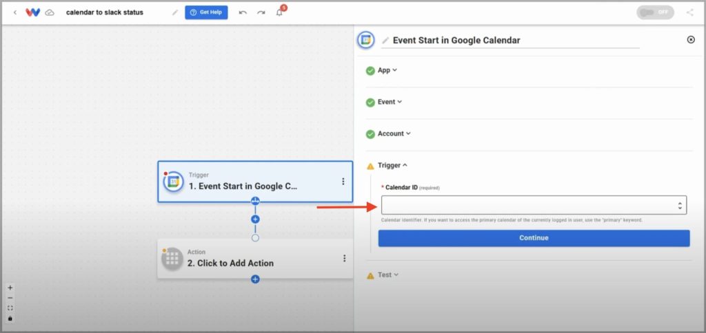 Select the calendar that you want the trigger to monitor.