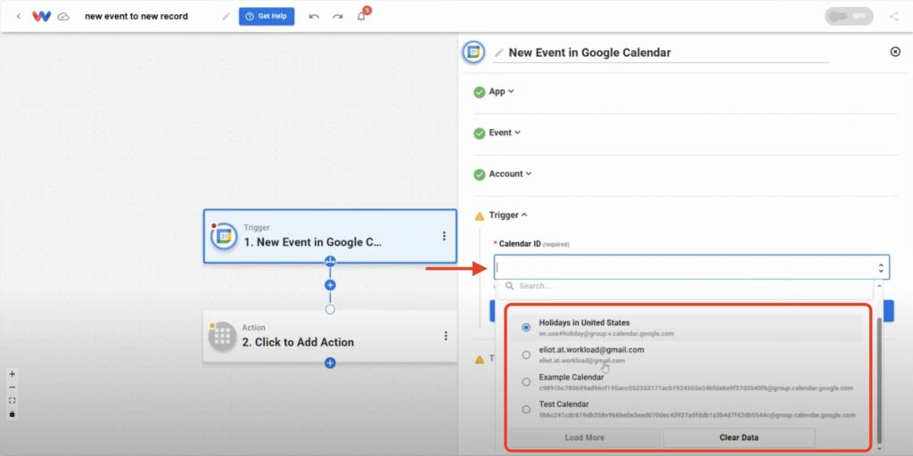 Selecting the specific calendar to monitor for new events