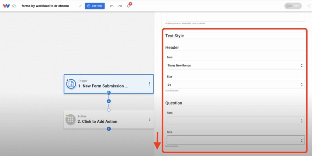 Use the layout controls to adjust font size, style, and header appearance of your intake form.