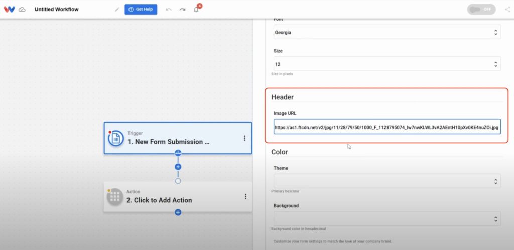 Paste a header image URL to visually brand your form with a logo or graphic.