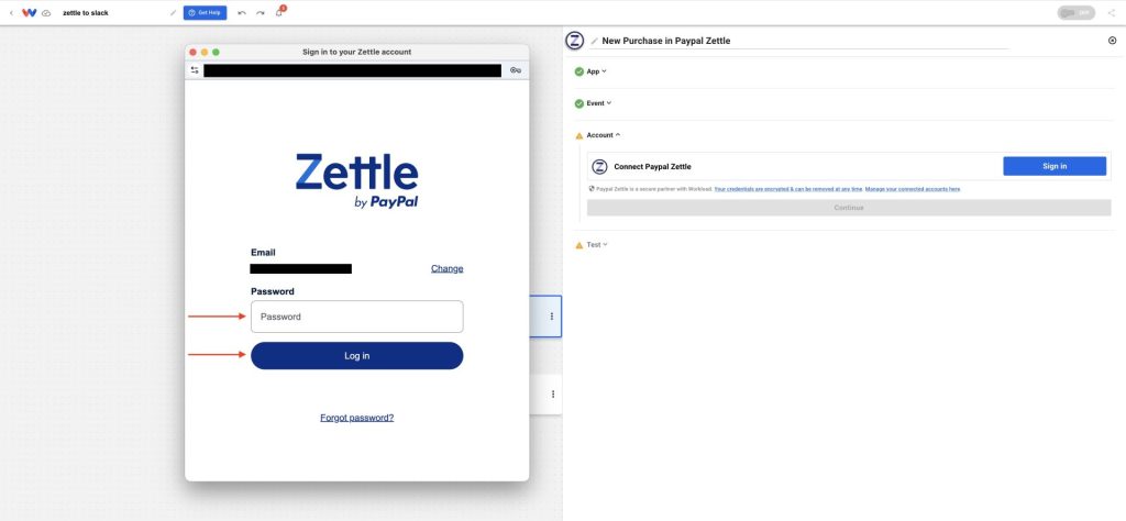 Enter your Zettle password and authorize Workload access.