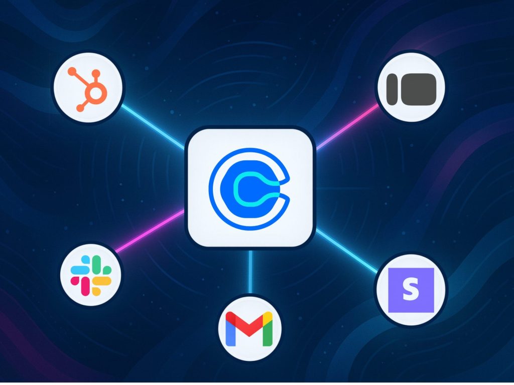 Visual representation of Calendly Integrations showing connected app logos including HubSpot, Typeform, Slack, Gmail, and Stripe.