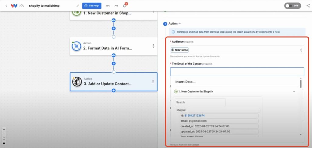 Choose your audience and map the data from the previous steps.