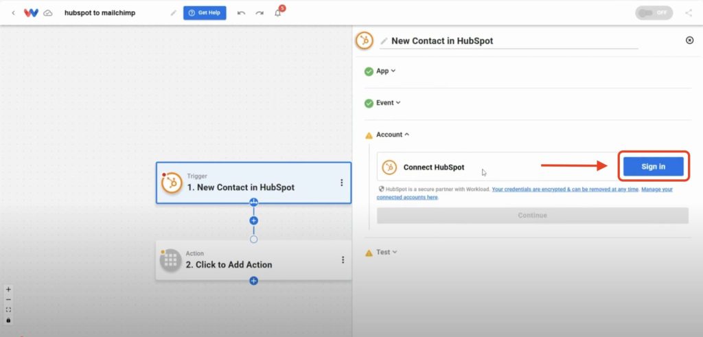 Sign in to securely connect your HubSpot account to Workload.