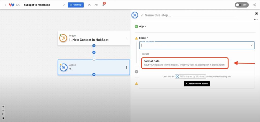 Choose the Format Data action event.