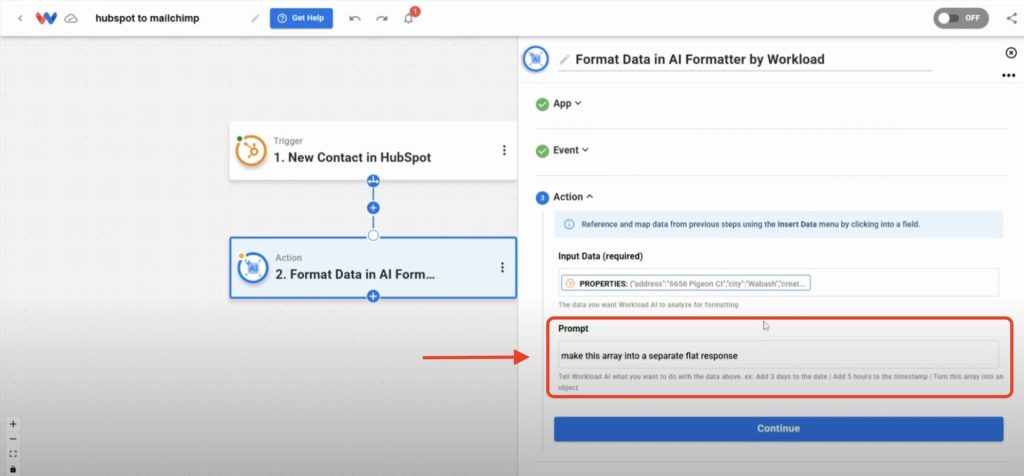 Type a prompt to tell the AI Formatter how to manipulate the data.